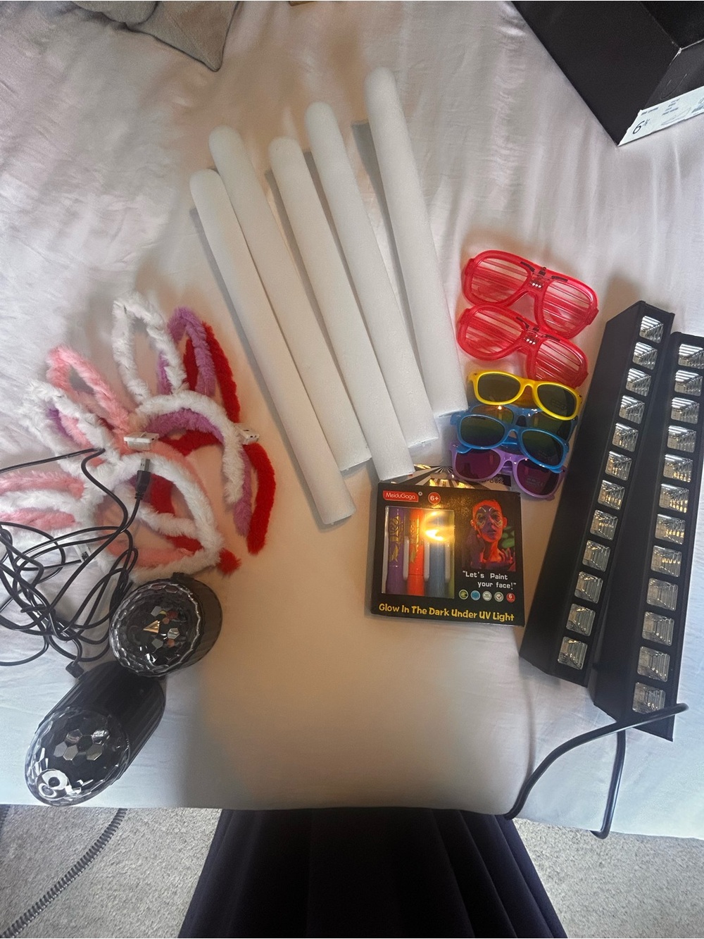 Party Glow Foam Sticks and Neon Accessories Pack - White